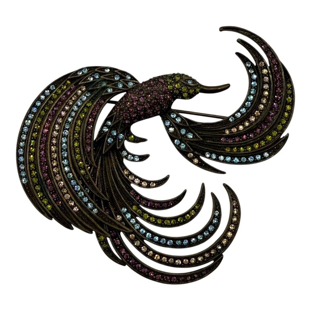 Vtg Heidi Daus Hummingbird Brooch Pin Vintage w Multicolored Swarovski Crystal